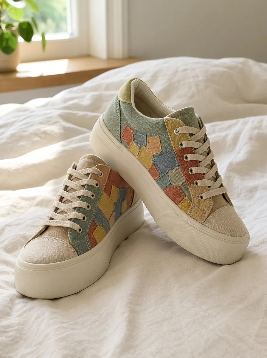 Women's Refined Geometric Patchwork Pattern Patterned Canvas Shoes