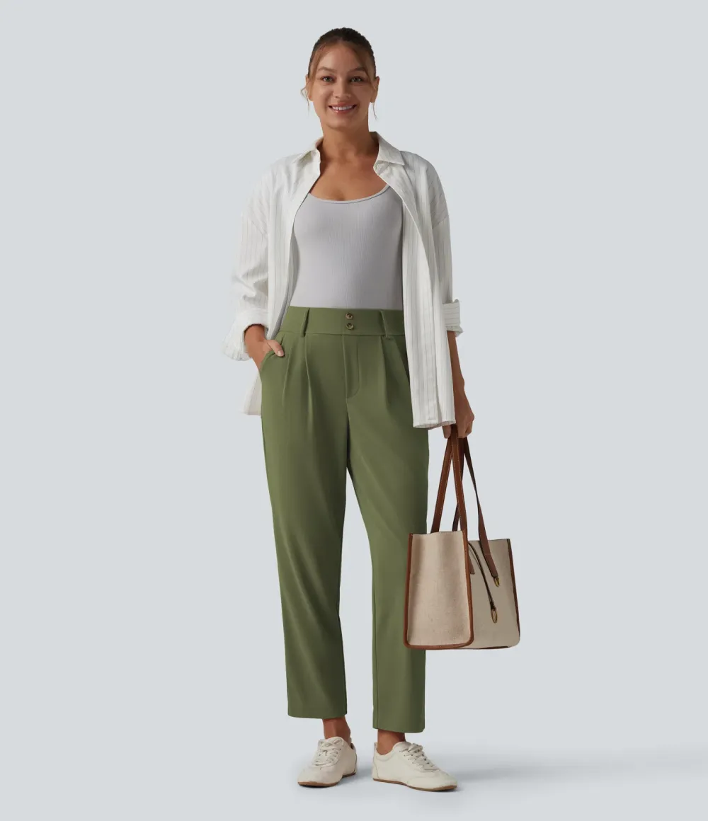  - Tapered office trousers with a high waist, side pockets and waffle fabric
