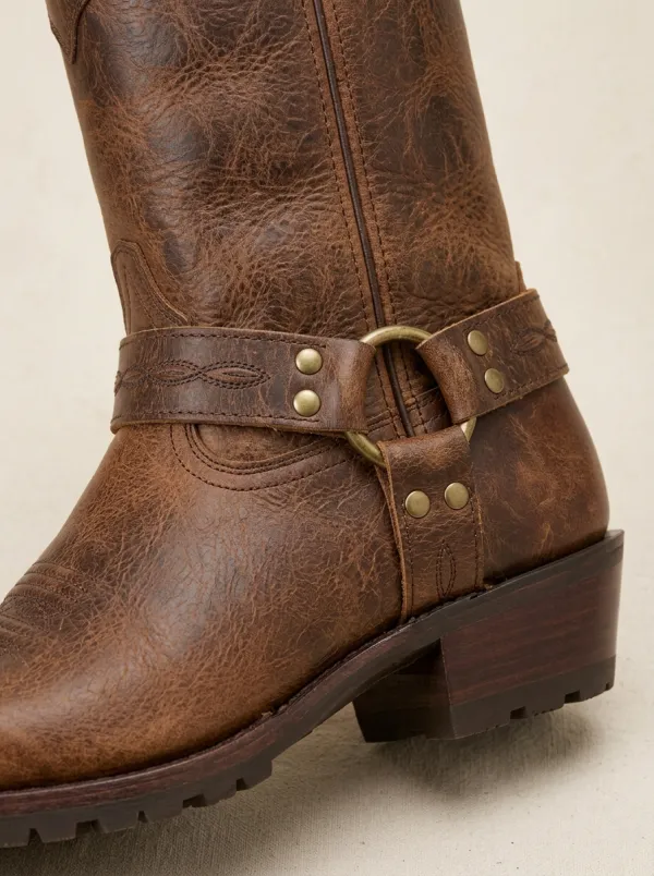 Men's Western Cowboy Distressed Leather Harness Cowboy Boots