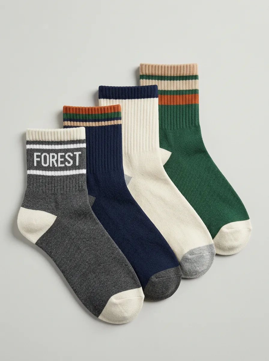 Striped Ribbed Texture Crew Length Outdoor-Inspired Men's Crew Socks Four-Pair Pack