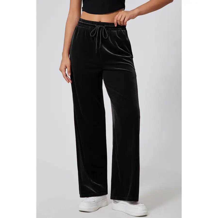Drawstring Elastic Waist Straight Leg Pants