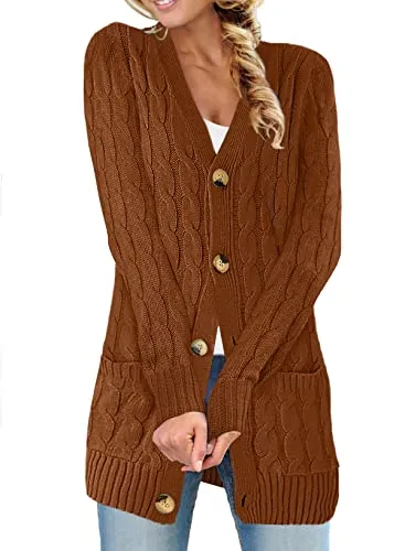 Women Open Front Cardigan Sweater Button Down Knit Sweater Coat