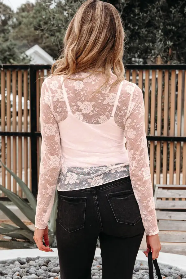 Women's Floral Print Mesh Lace Top
