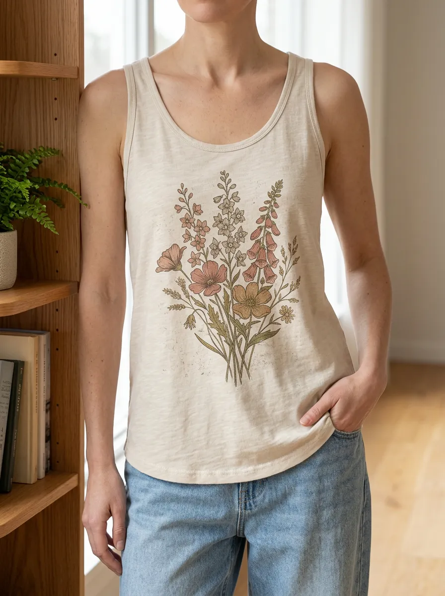 Women's Modern Botanical Nature Lover Wildflower Bouquet Tank Top
