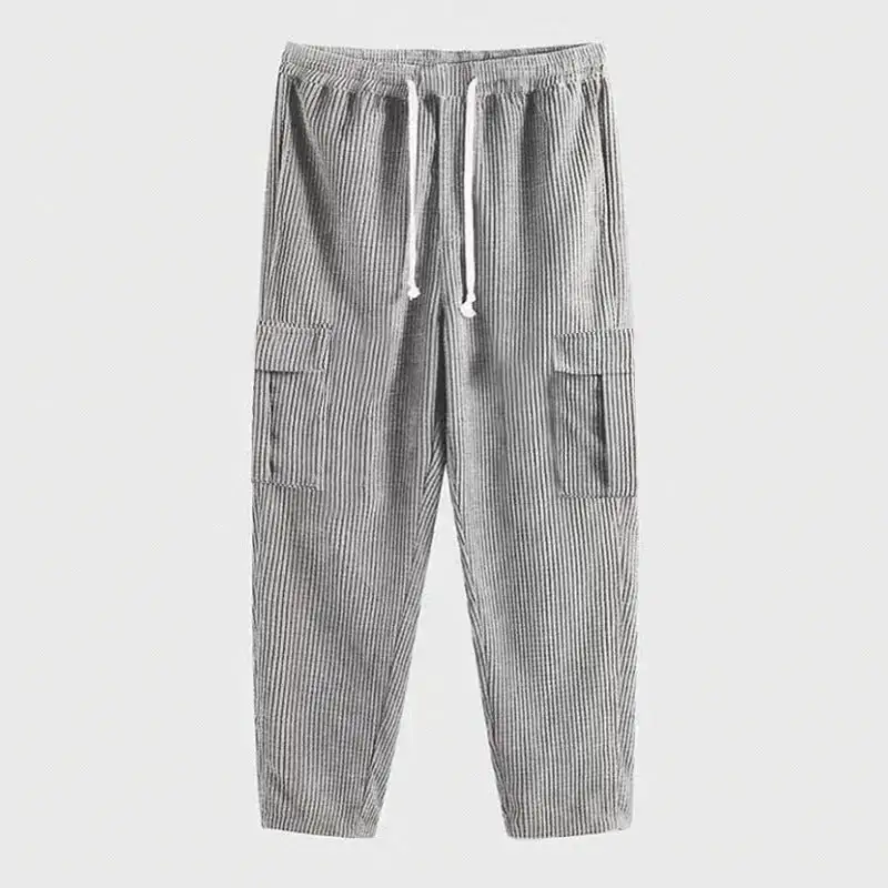 Men's Corduroy Cargo Pants Waistband Pockets Leg Cargo Pants