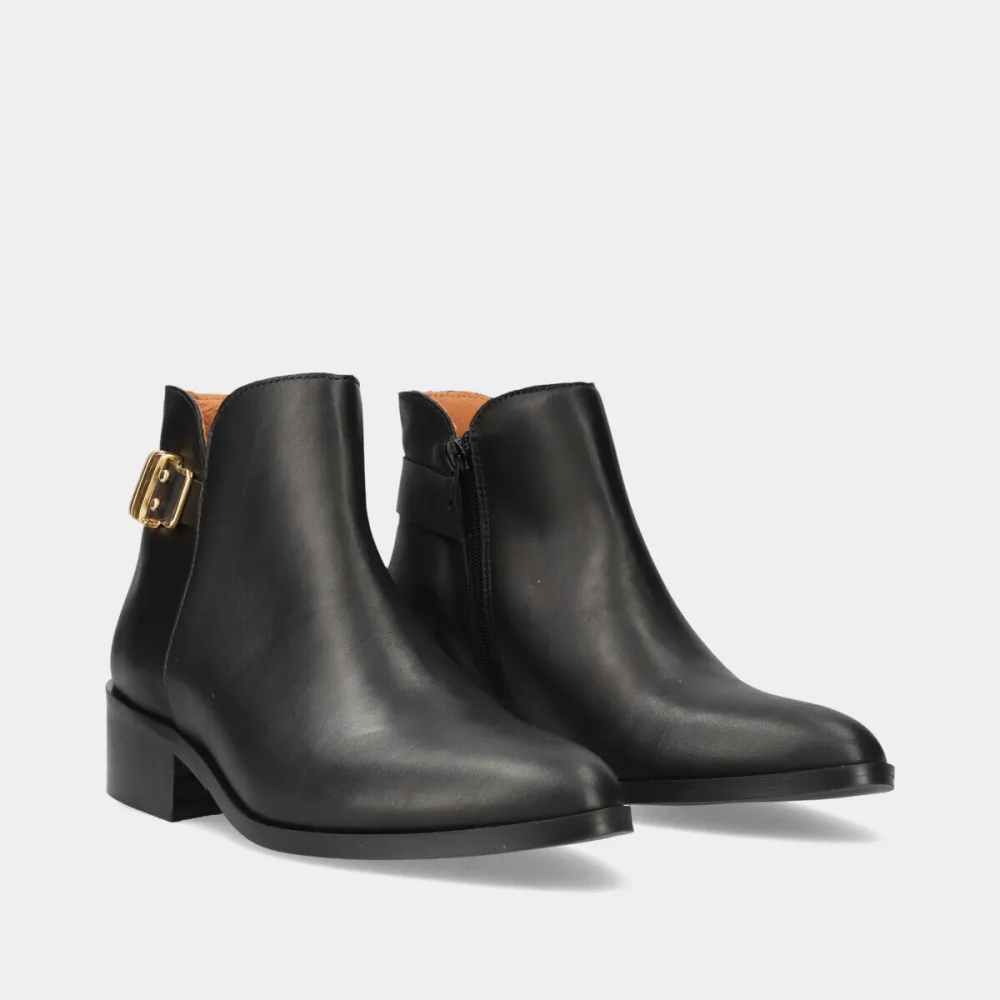 Leather Zip Metal Detail Ankle Boots