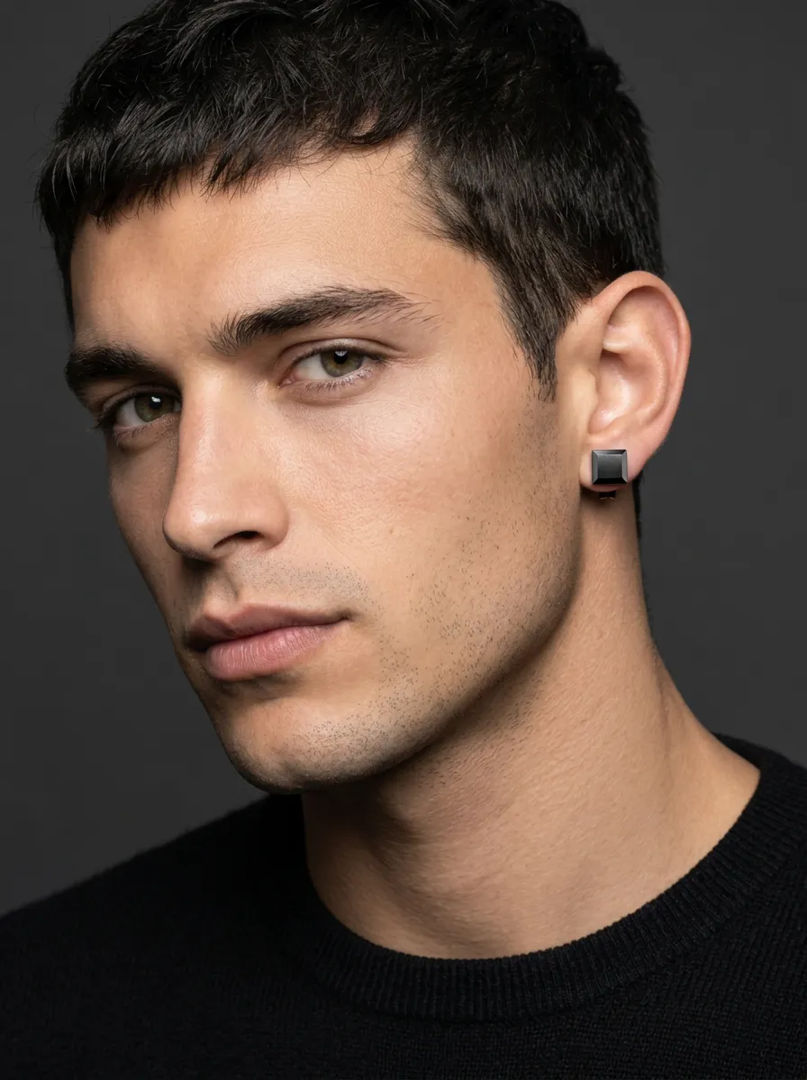 Men's Modern Square Matte Finish Stud Earrings