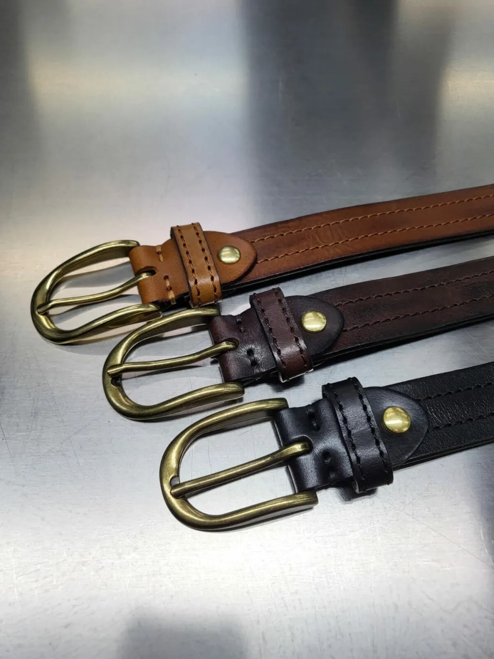 Gold Buckle Genuine Leather Belt