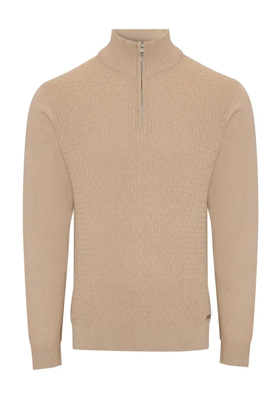 Taupe Mini Cable-Knit Quarter-Zip Sweater