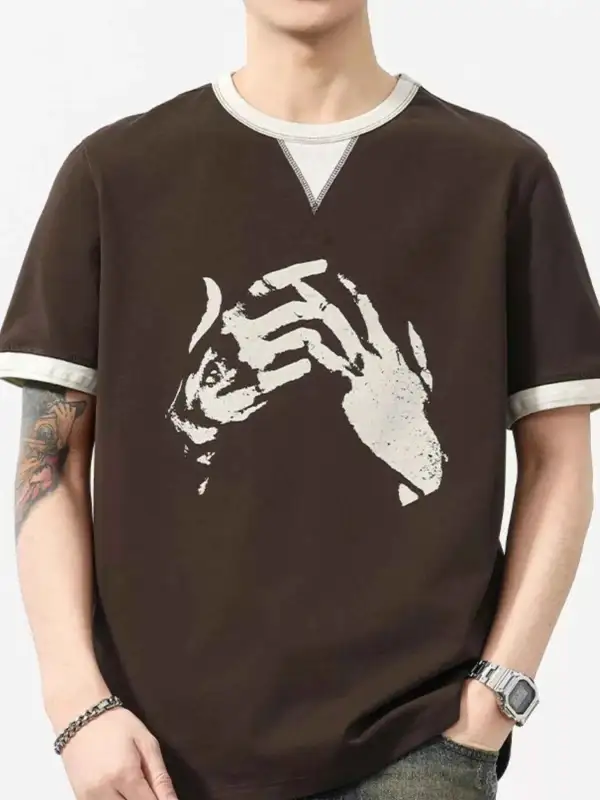 Two-Tone Short Sleeve Graphic T-Shirt