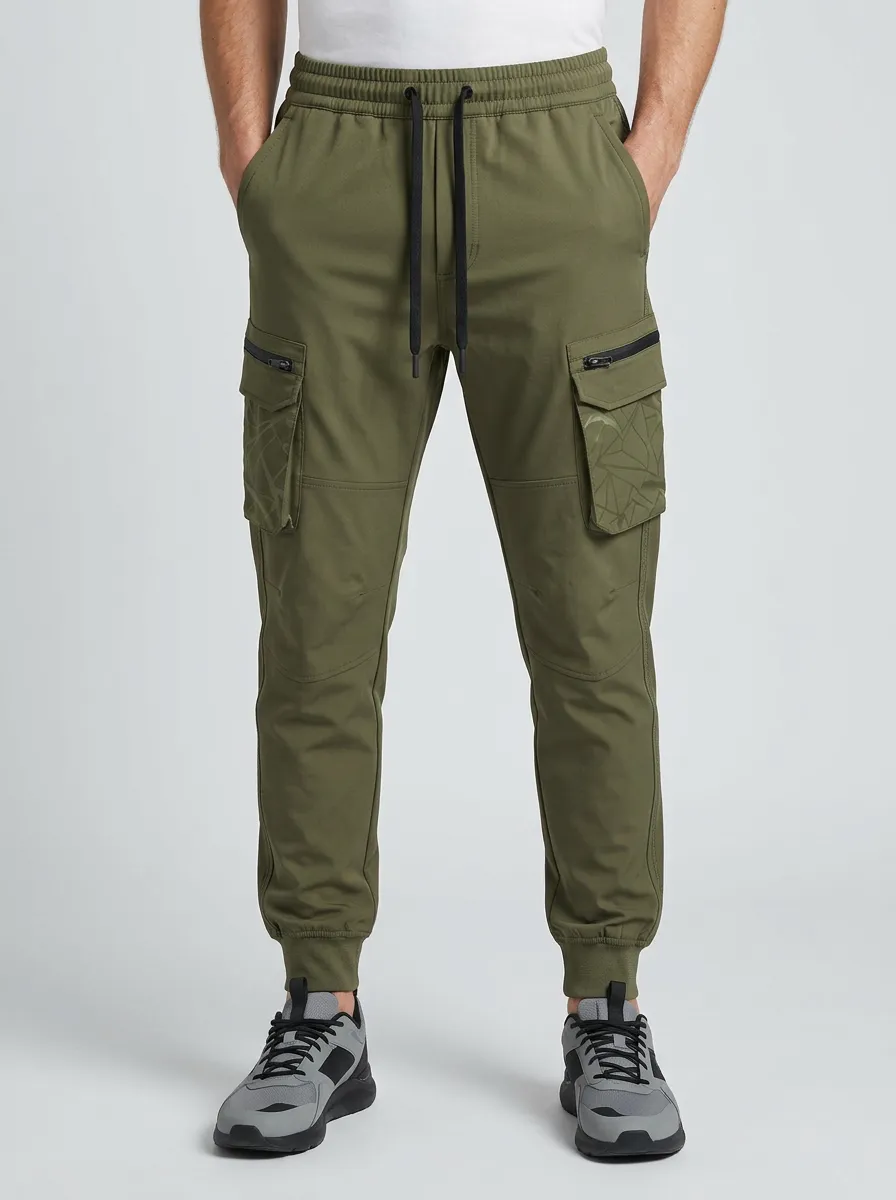 Contemporary Geometric Graphic Print Detail Men's Cargo Jogger Pants