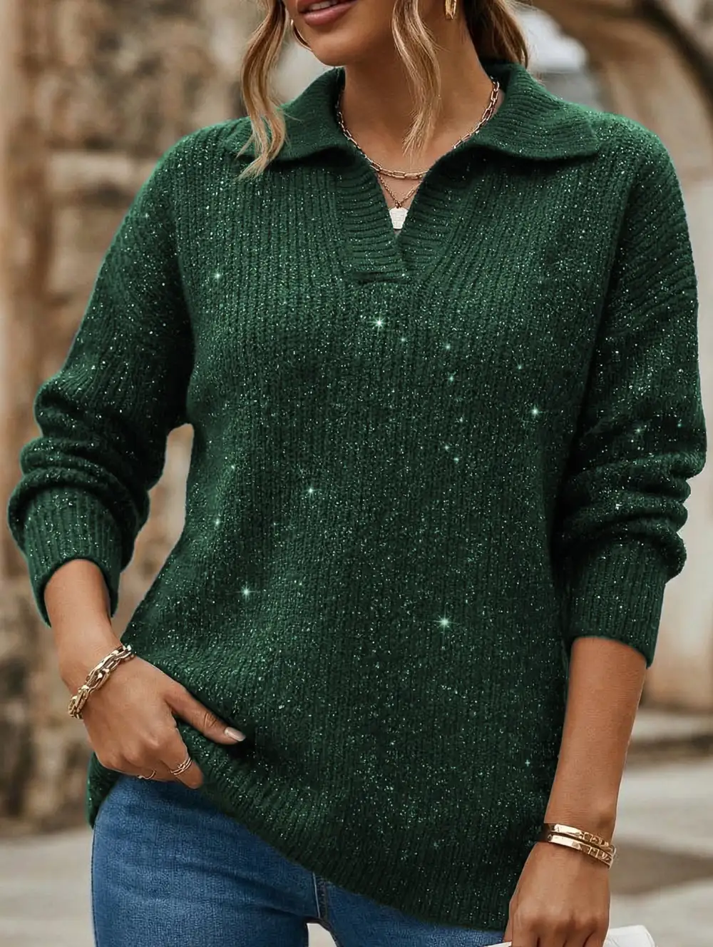 Long Sleeve Top with Sparkly Sweater