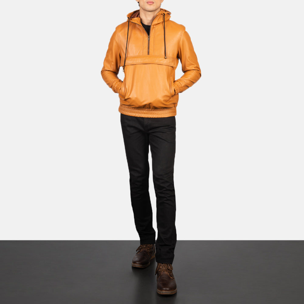 Men's Rugged Hooded Leather Jacket