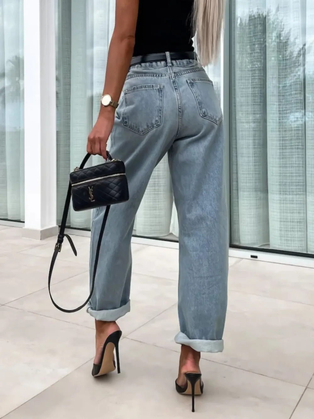 Open Front Frayed Hem Denim Jeans