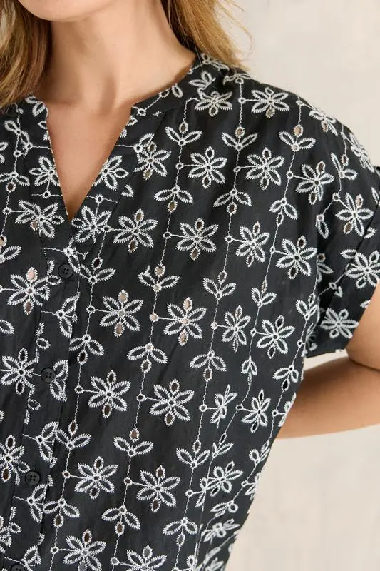 Black Broderie Short Sleeve Shirt