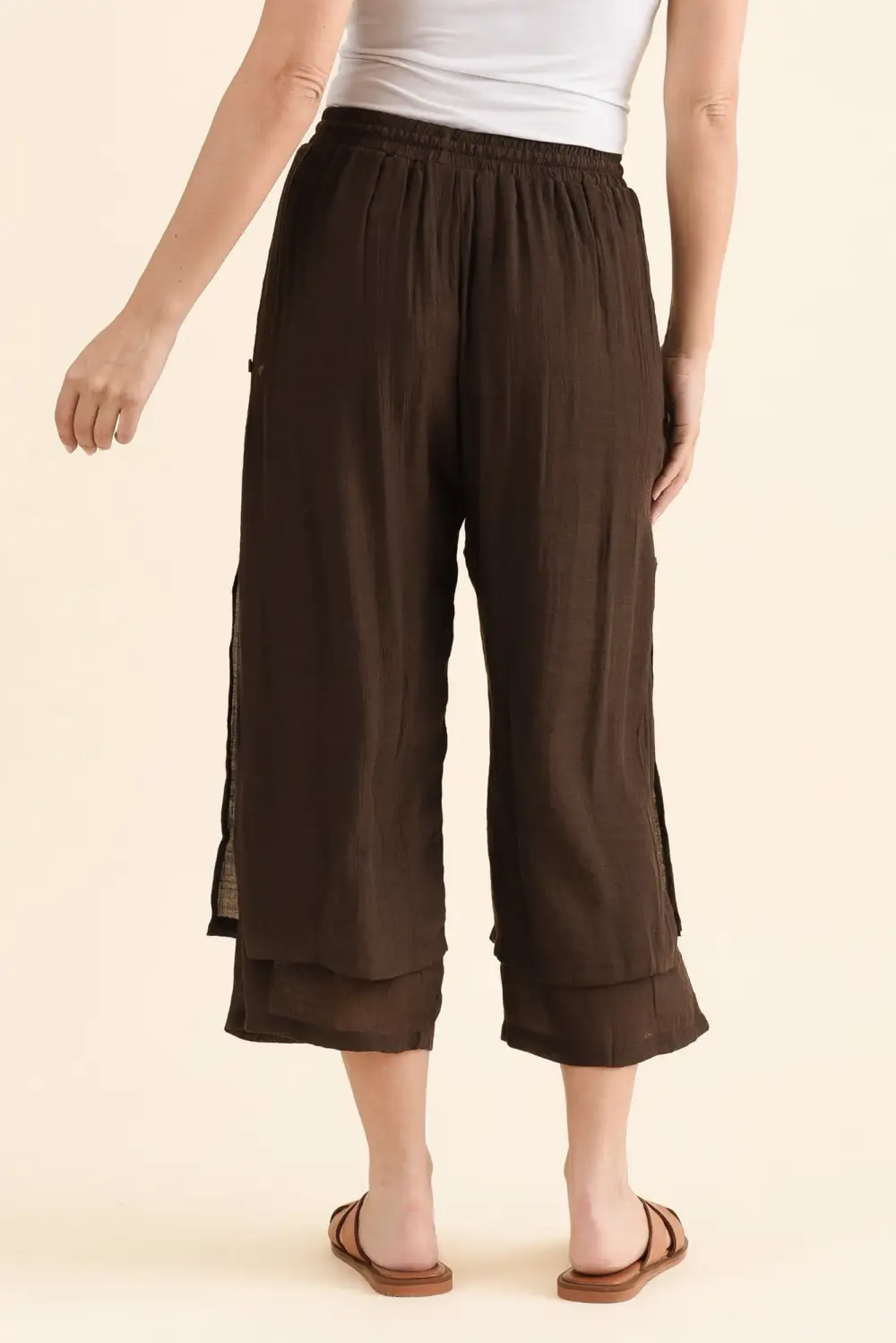 Cotton Blend Pants With Mid Rise And Elastic Waist