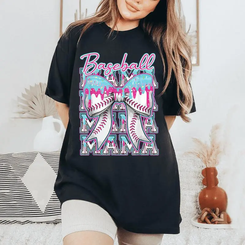 Baseball Drip For Mama Mom Coquette Bow Ice Cream Dripping Women's Oversized Comfort T-Shirt