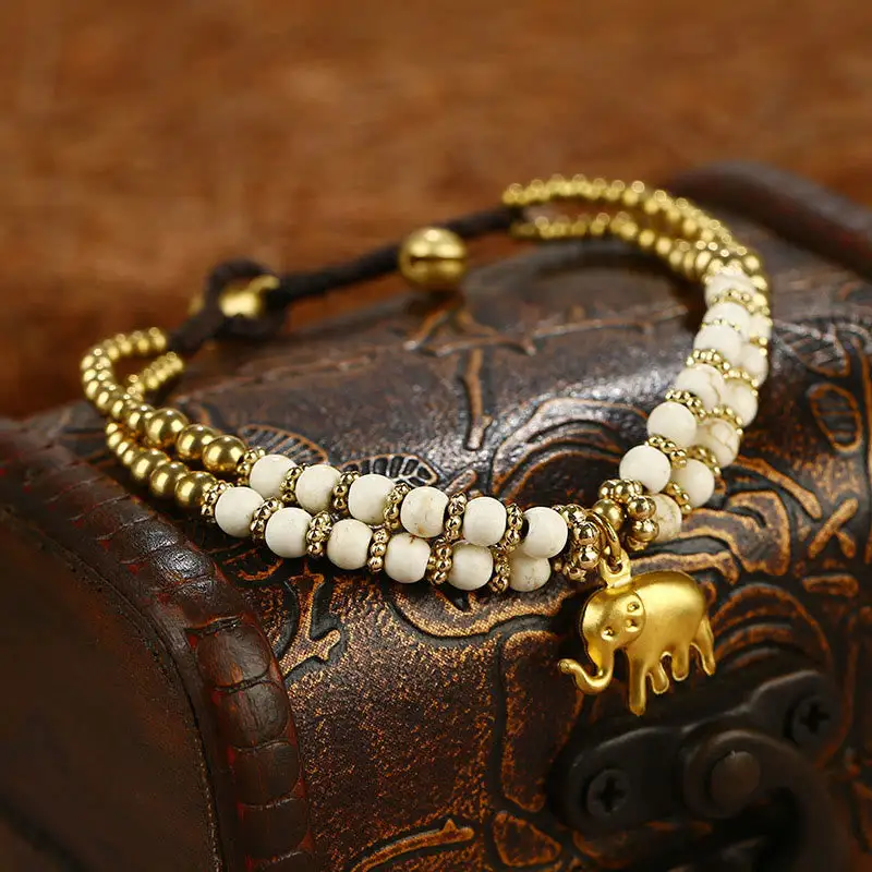 Turquoise Elephant Double Layer Plated Copper Bracelet