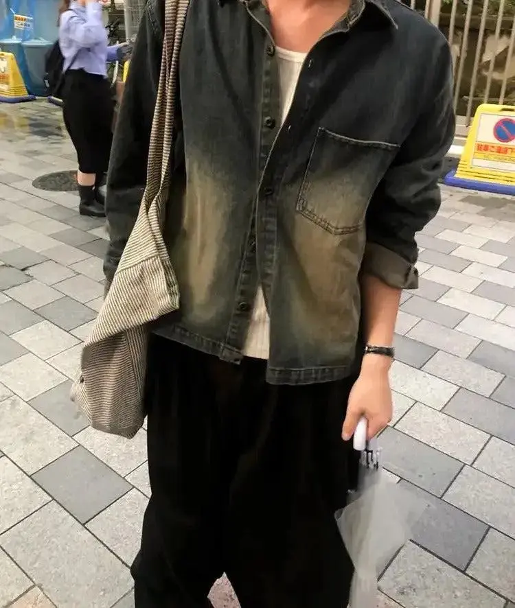 Gradient Faded Boxy Fit Denim Shirt