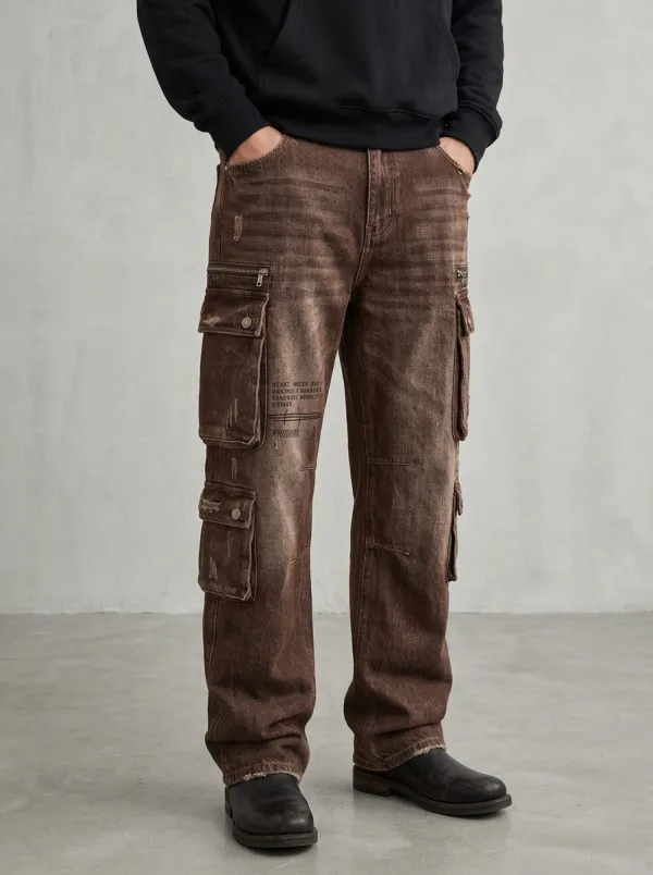 Men's Streetwear Distressed Graphic Cargo Jeans