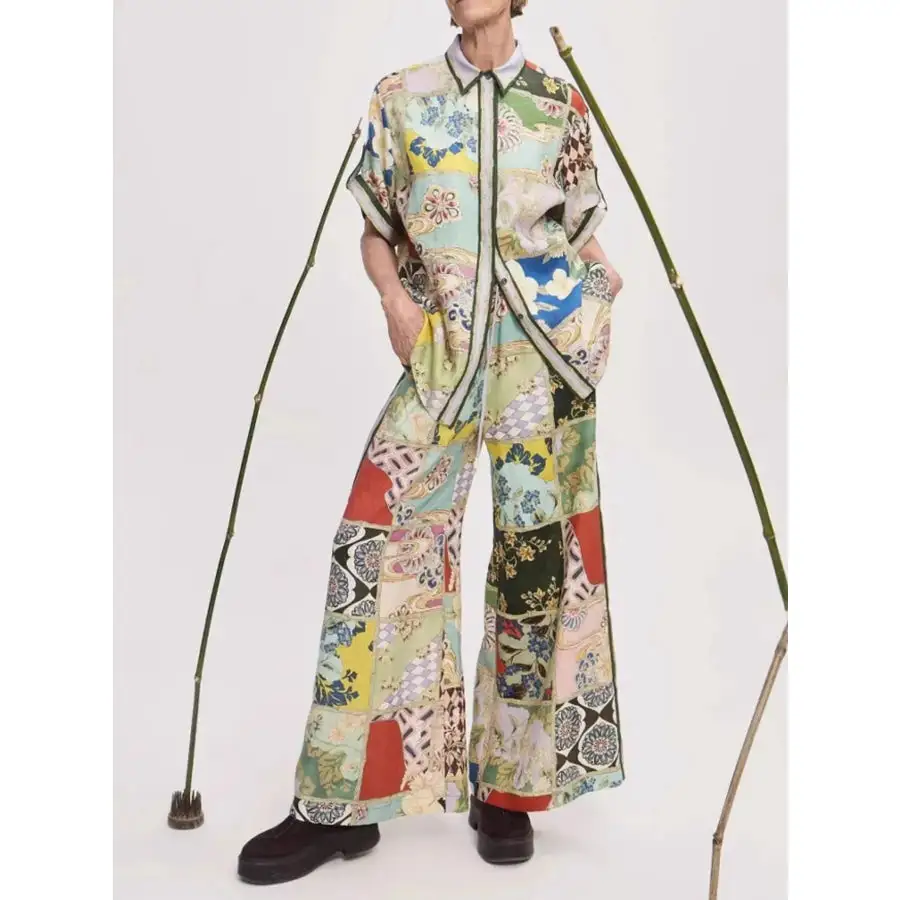 Lightweight Printed Button Up Shirt and Pants Set