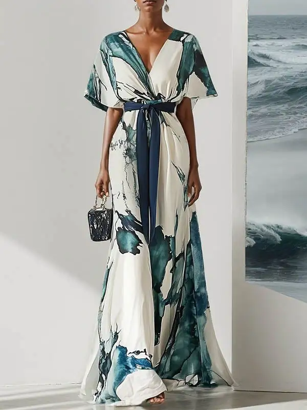 Printed Neck Maxi Dress
