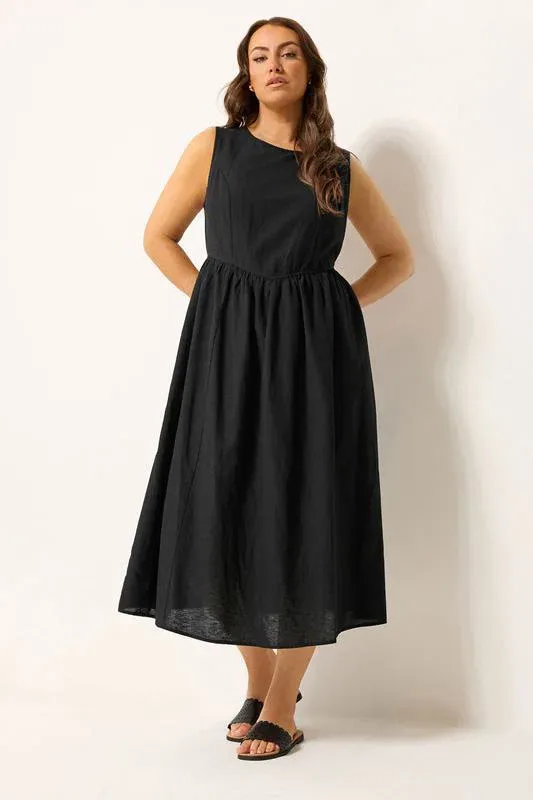 Black Linen Midi Dress