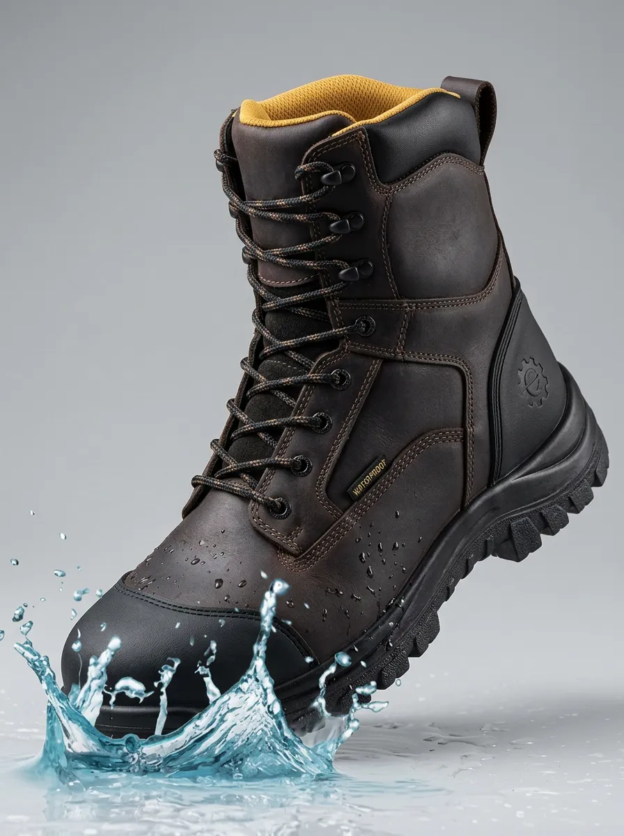 Unisex Waterproof Waterproof Brown Leather Tactical Printed Work Boots