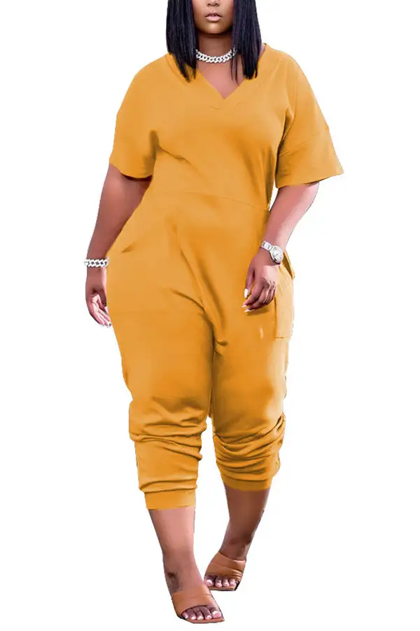 Relaxed Fit V-Neck Harem Jumpsuit with Pockets