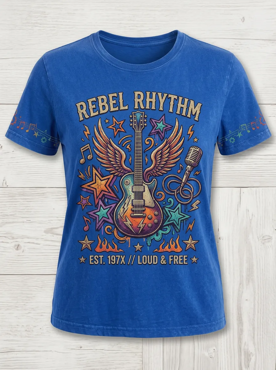 Unisex Rock Music Lover Winged Guitar Printed T-shirt
