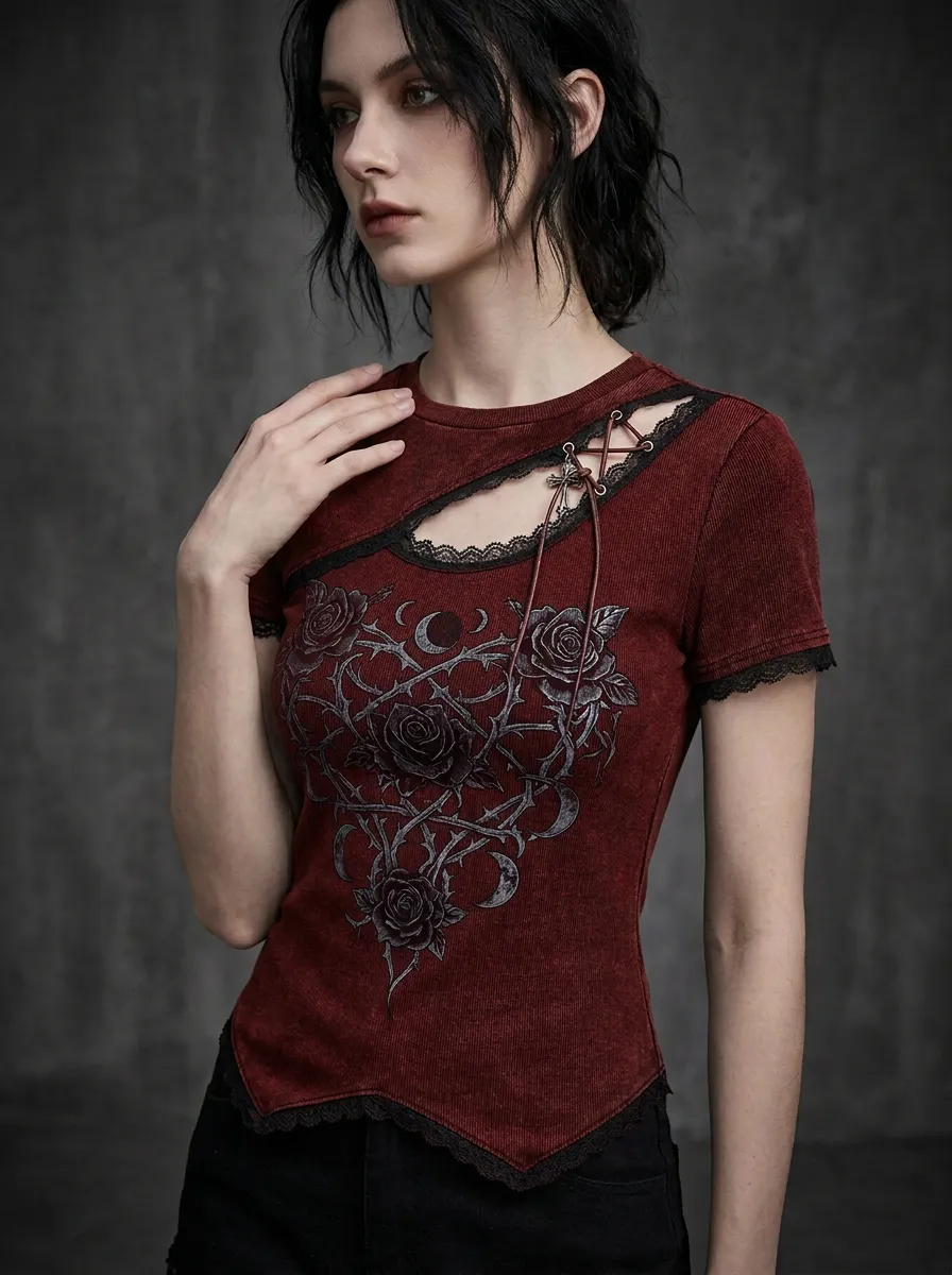 Moonlit Rose Moon Thorn Look Women's Gothic T-Shirt