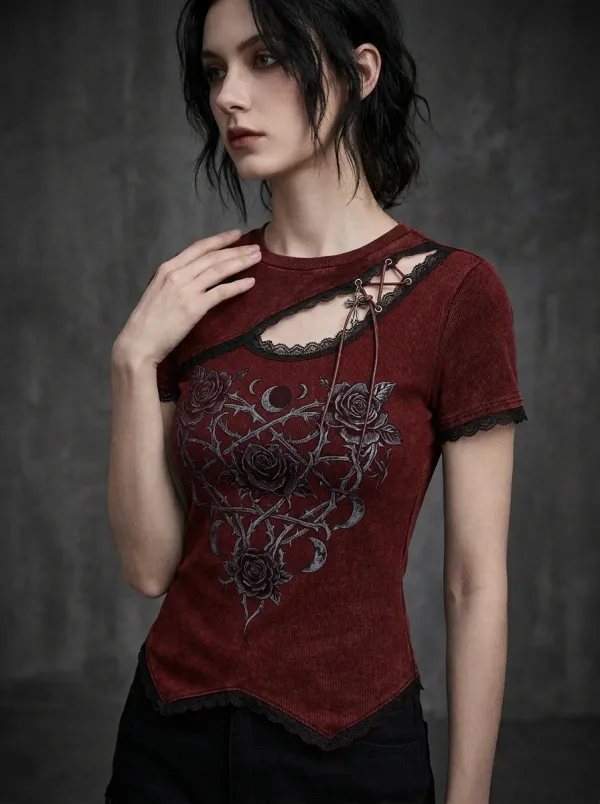 Moonlit Rose Moon Thorn Look Women's Gothic T-Shirt