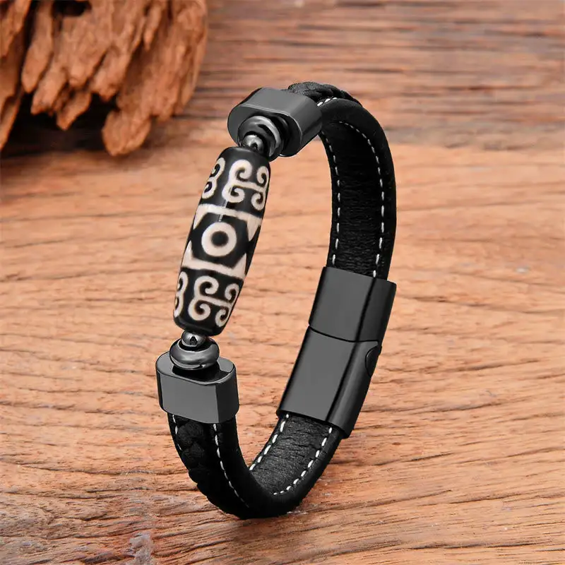 Dzi Bead Leather Bracelet