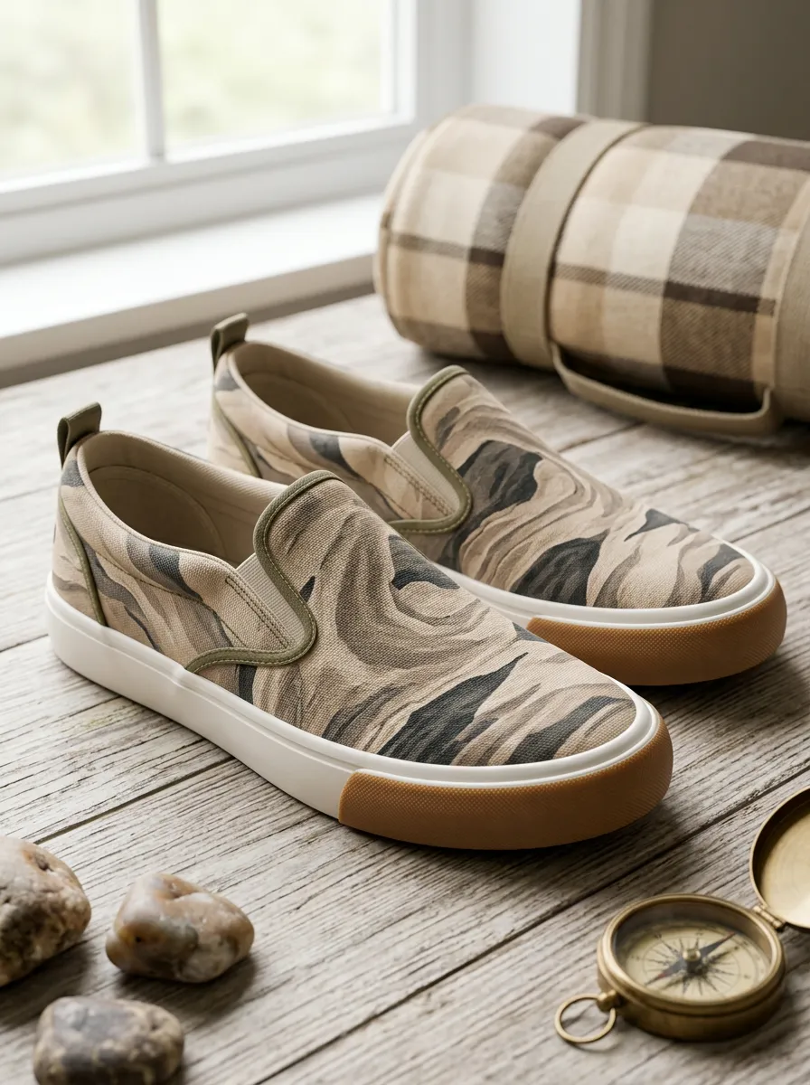 Men's Outdoor Adventure Beige Camo Printed Canvas Shoes