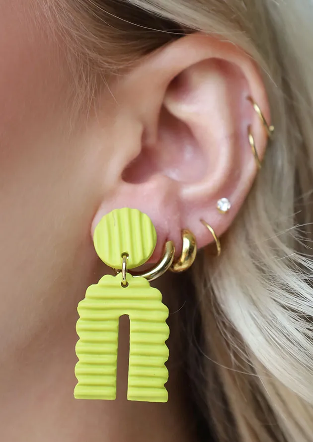 Modern Geometric Lime Green Statement Earrings