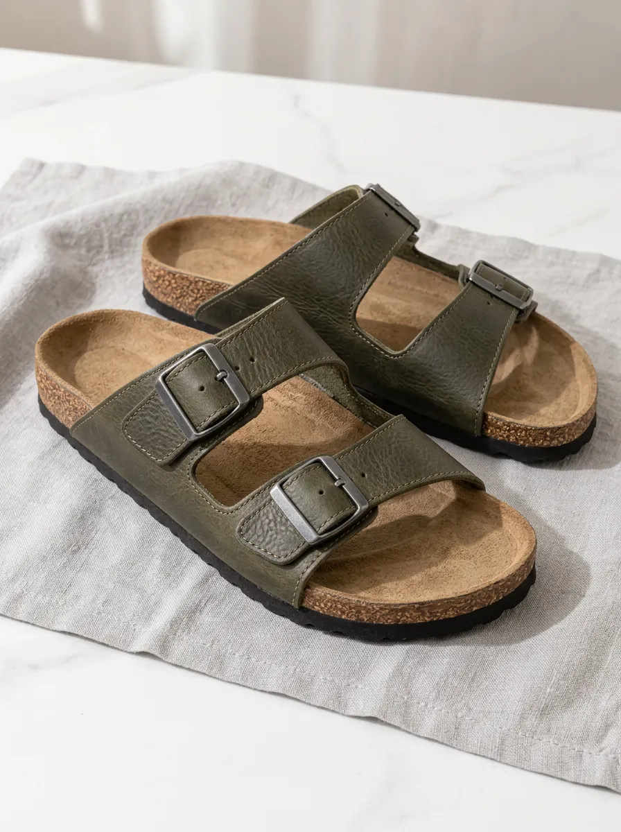 Unisex Classic Dual Buckle Cork Footbed Sandals