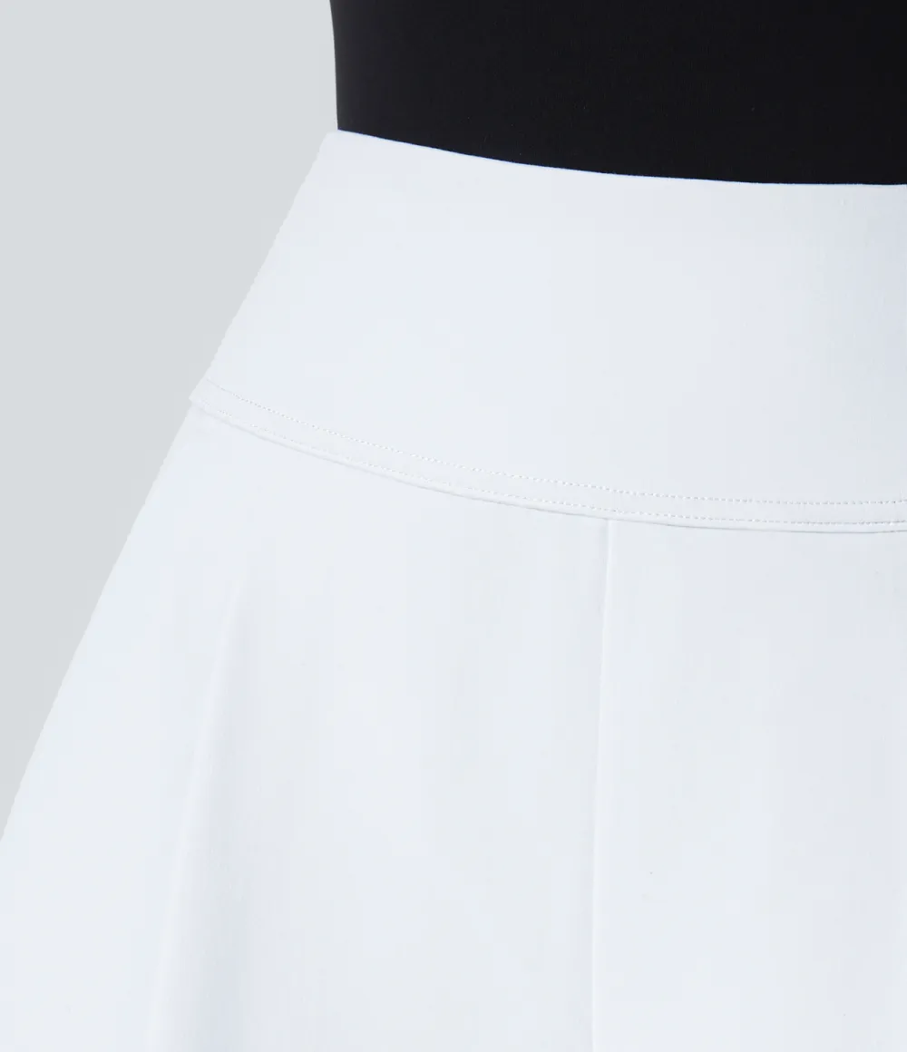High Waisted Plicated Side Pocket Wide Leg Work Shorts