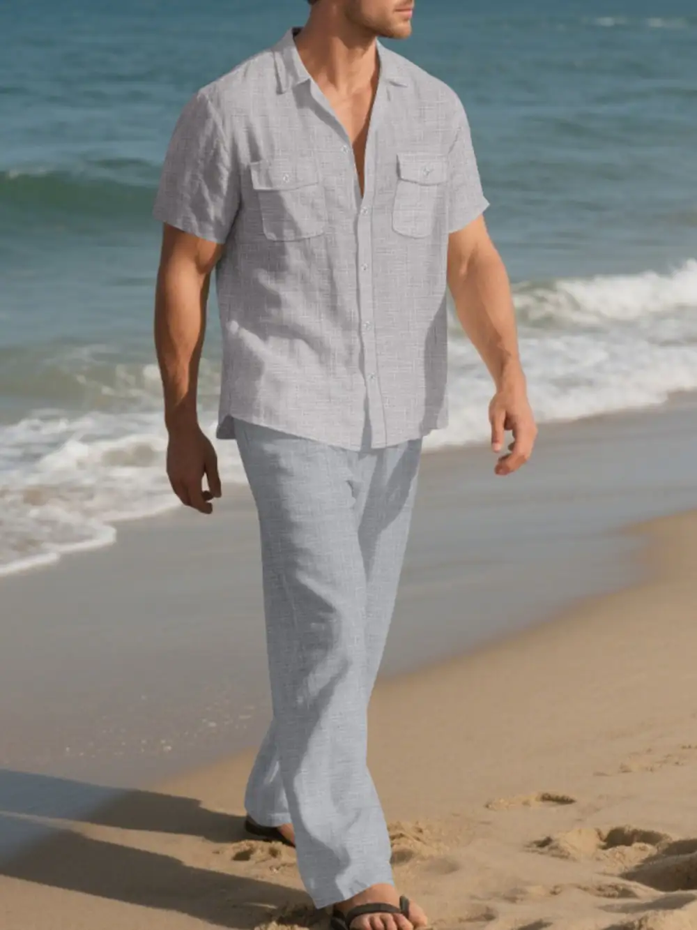 Men's Full Size Casual Button Up Shirt and Pants