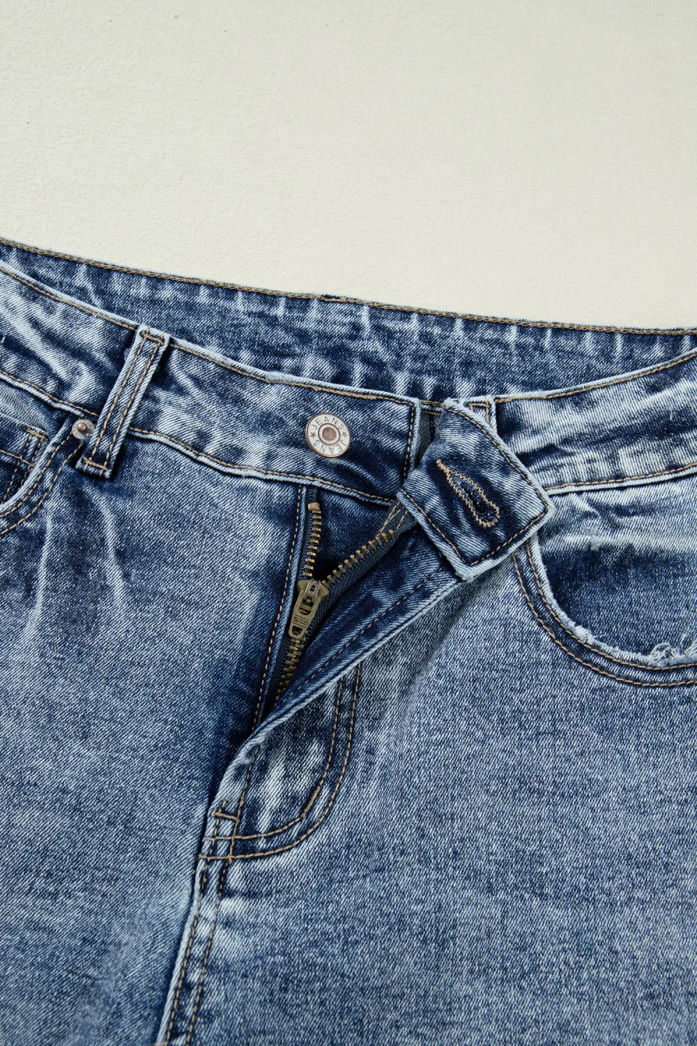 Washed Blue Cuffed Straight Jeans