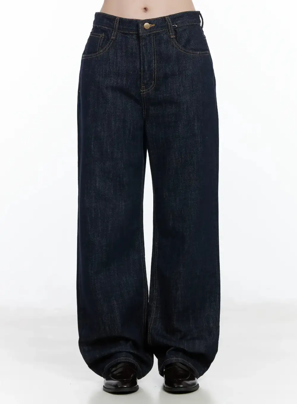 Pocketed Stitched Wide Leg Jeans