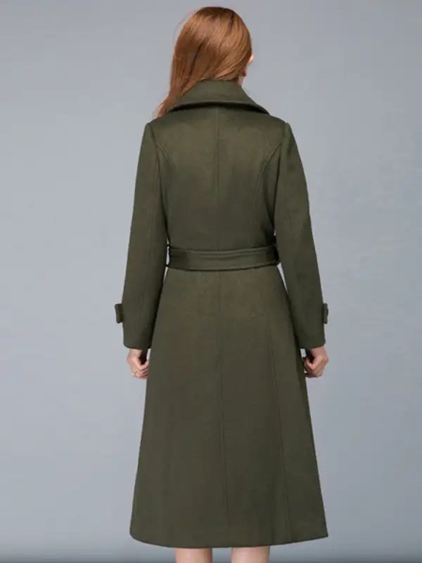 Wool Blend Fit and Flare Single Breasted Belted Pocketed Midi Coat