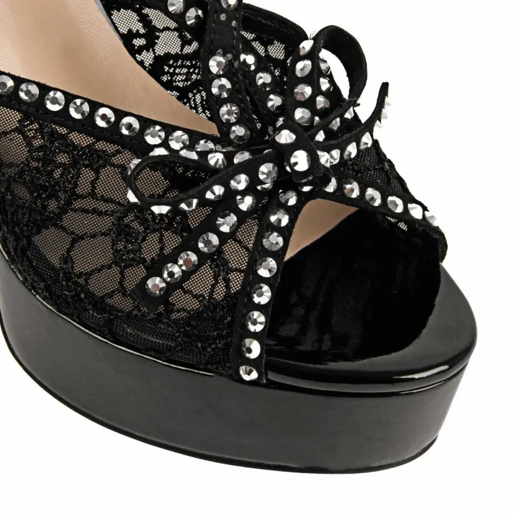 Platform Lace Mesh Rivet Strap Slingback Sandals