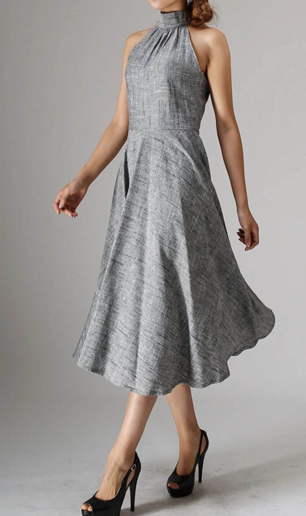 Linen Blend Sleeveless Midi Dress