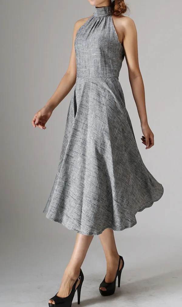 Linen Blend Sleeveless Midi Dress