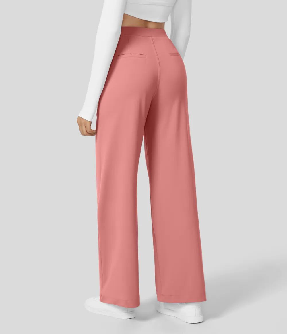 2026🔥  High Waisted Plicated Side Pocket Straight Leg Work Pants