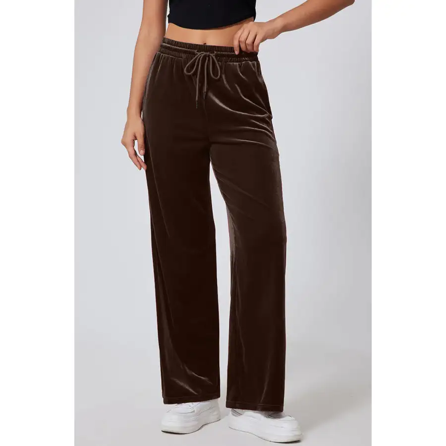 Drawstring Elastic Waist Straight Leg Pants