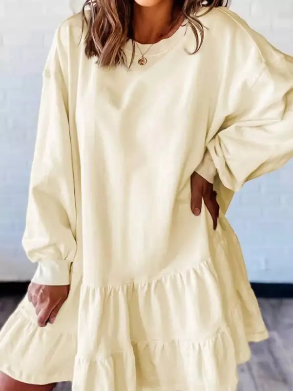 Gathered Detail Ruffle Tiered Long Sleeve Mini Dress