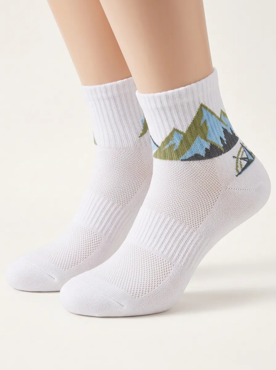 White Sport Mountain Graphic Performance Low-Cut Socks