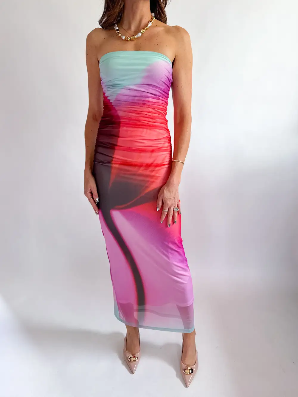 Strapless Maxi Detail Dress Waist