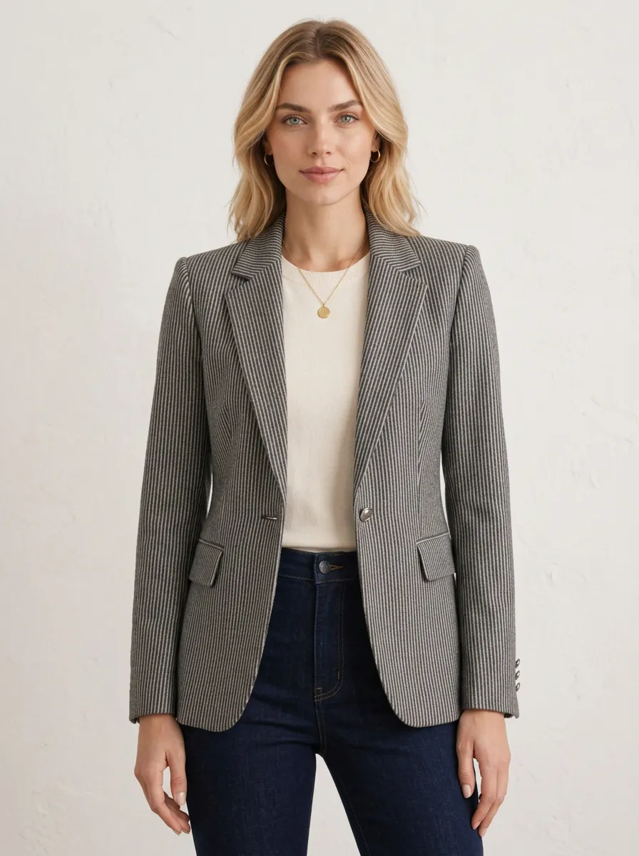 Women's Business Casual Grey Pinstripe Printed Blazer